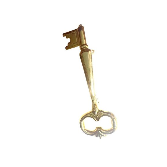 Gold Tone Skeleton Key Brooch 2” Simple Shiny Keyed Lapel Pin - Picture 1 of 7